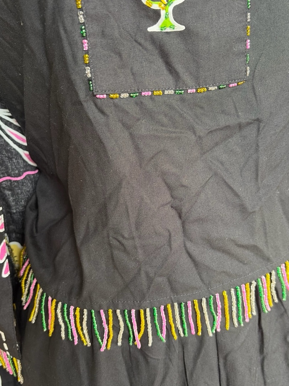 Vintage 3 Piece Set with Cocktail Print and Fringe Beads - Picture 4 of 9